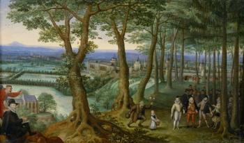 魯卡斯 凡 瓦肯博赫 The emperor walking in the woods near Neugebaude Palace 魯卡斯 凡 瓦肯博赫 The emperor walking in the woods near Neugebaude Palace